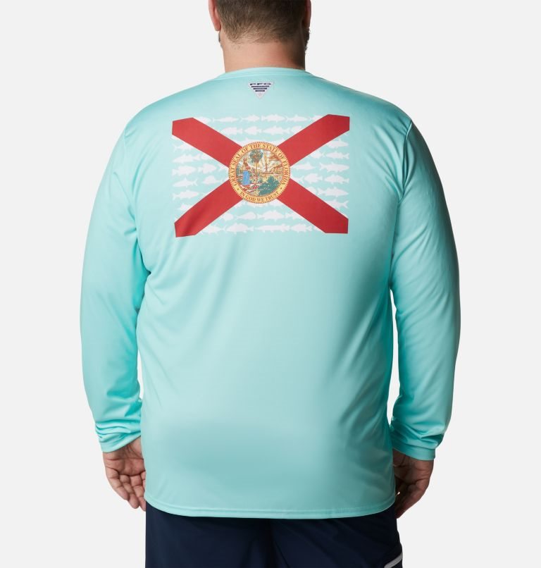 Men\'s Columbia PFG Terminal Tackle Fish Flag Long Sleeve Sweatshirts Turquoise | Plus Size CA-J0634